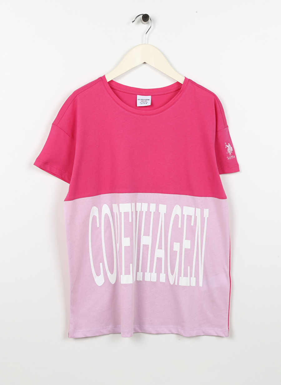 U.S. Polo Assn. Desenli Pembe Kız Çocuk T-Shirt PAKER