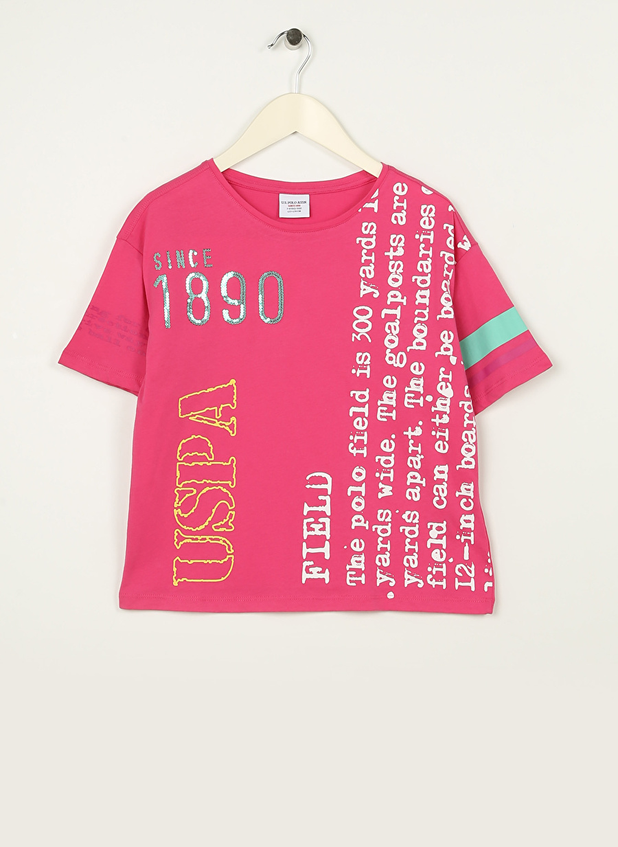 U.S. Polo Assn. Baskılı Pembe Kız Çocuk T-Shirt PURLEN