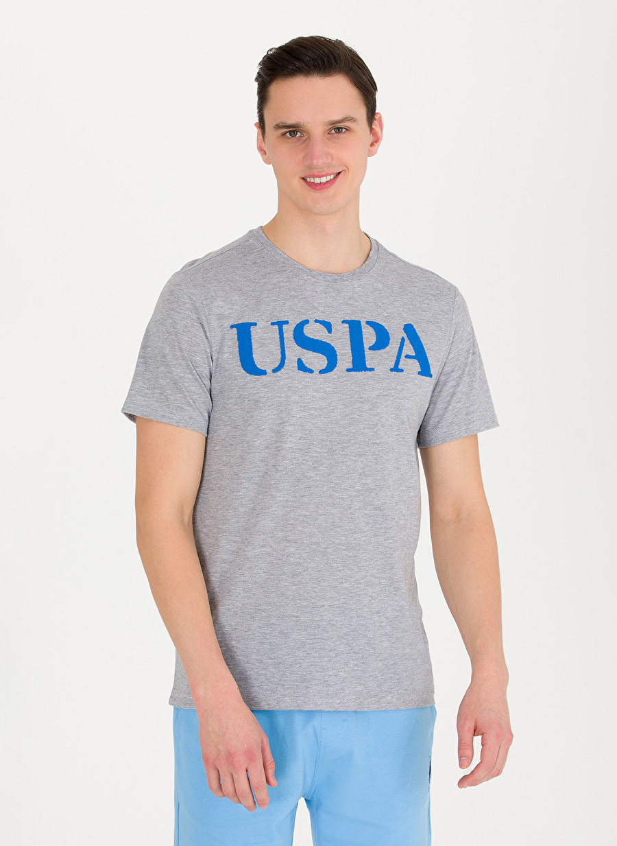 U.S. Polo Assn. Bisiklet Yaka Gri Melanj Erkek T-Shirt GEARTIY023