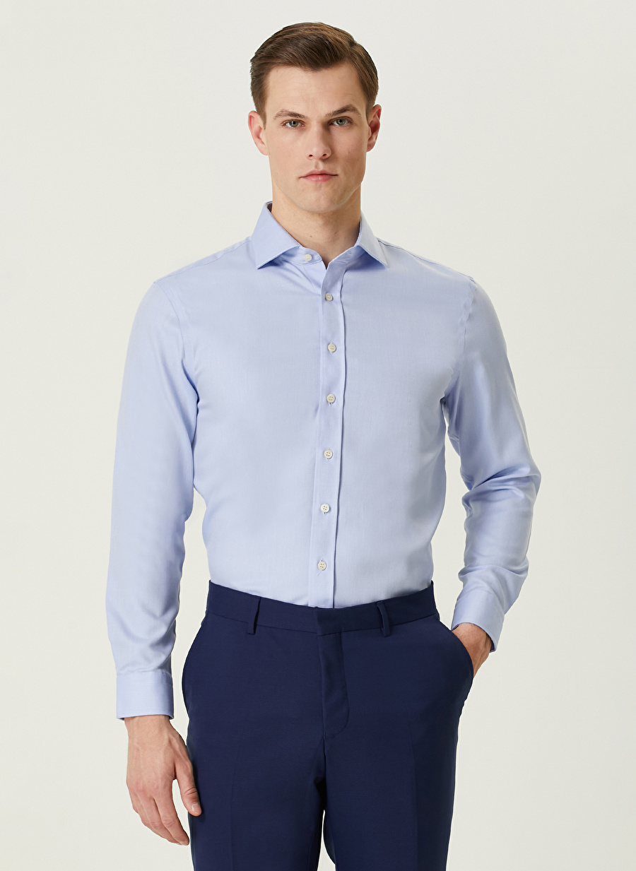 Network Slim Fit İtalyan Yaka Mavi Erkek Gömlek 1086227