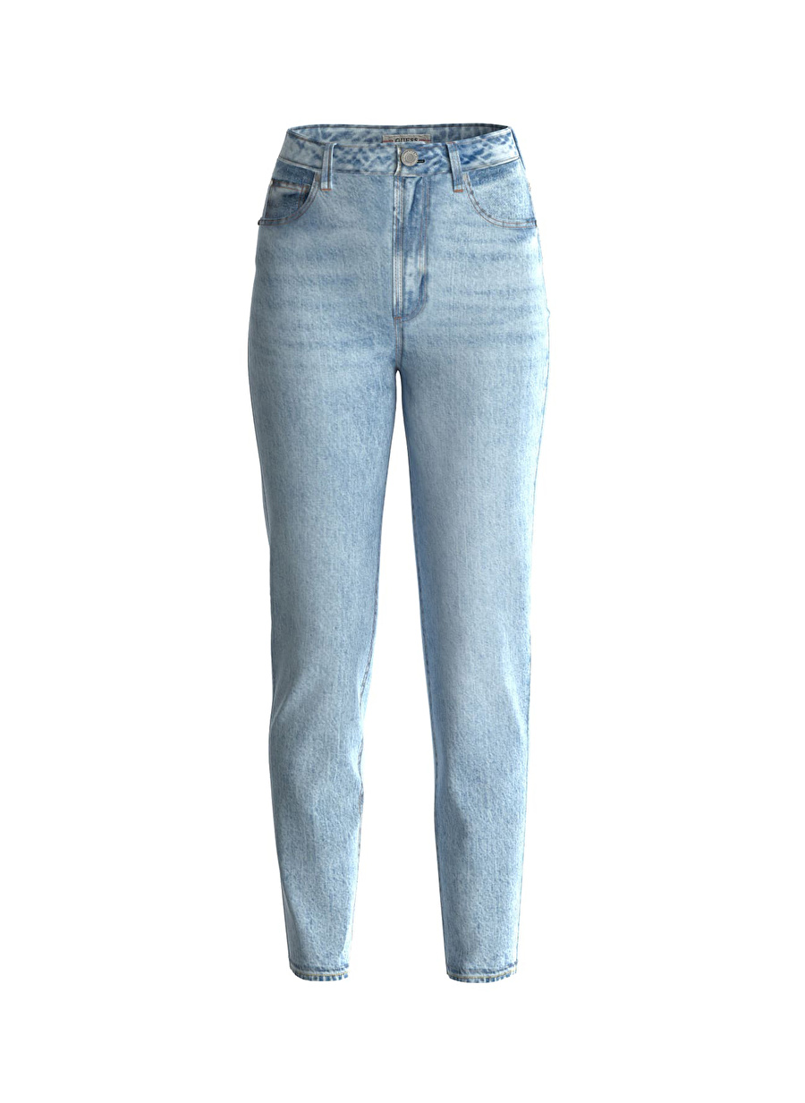 Guess MOM JEAN - ECO COTTON MARBLE STR IN Normal Bel Normal Paça Rahat Mavi - Buz Kadın Denim Pantolon