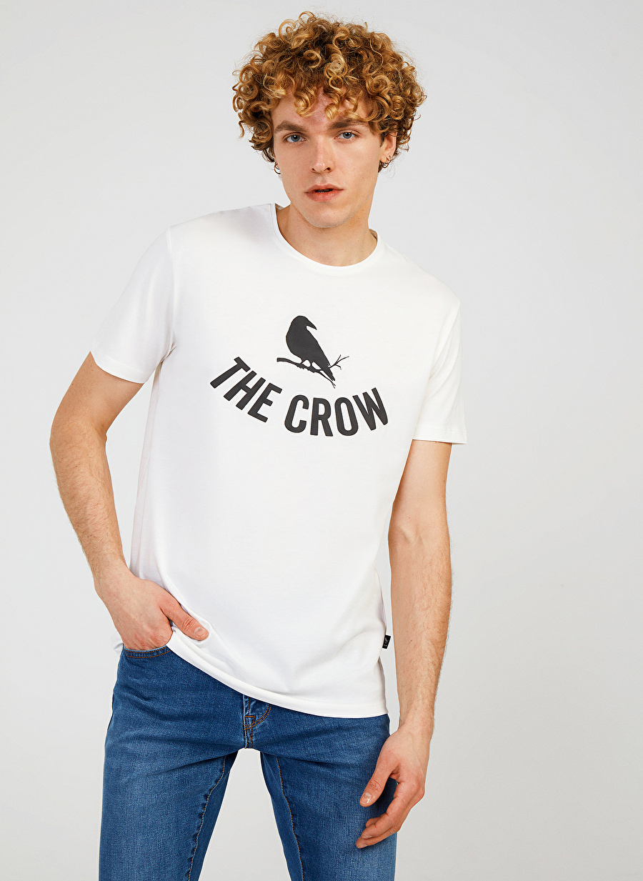 The Crow Bisiklet Yaka Baskılı Beyaz Erkek T-Shirt TC7125