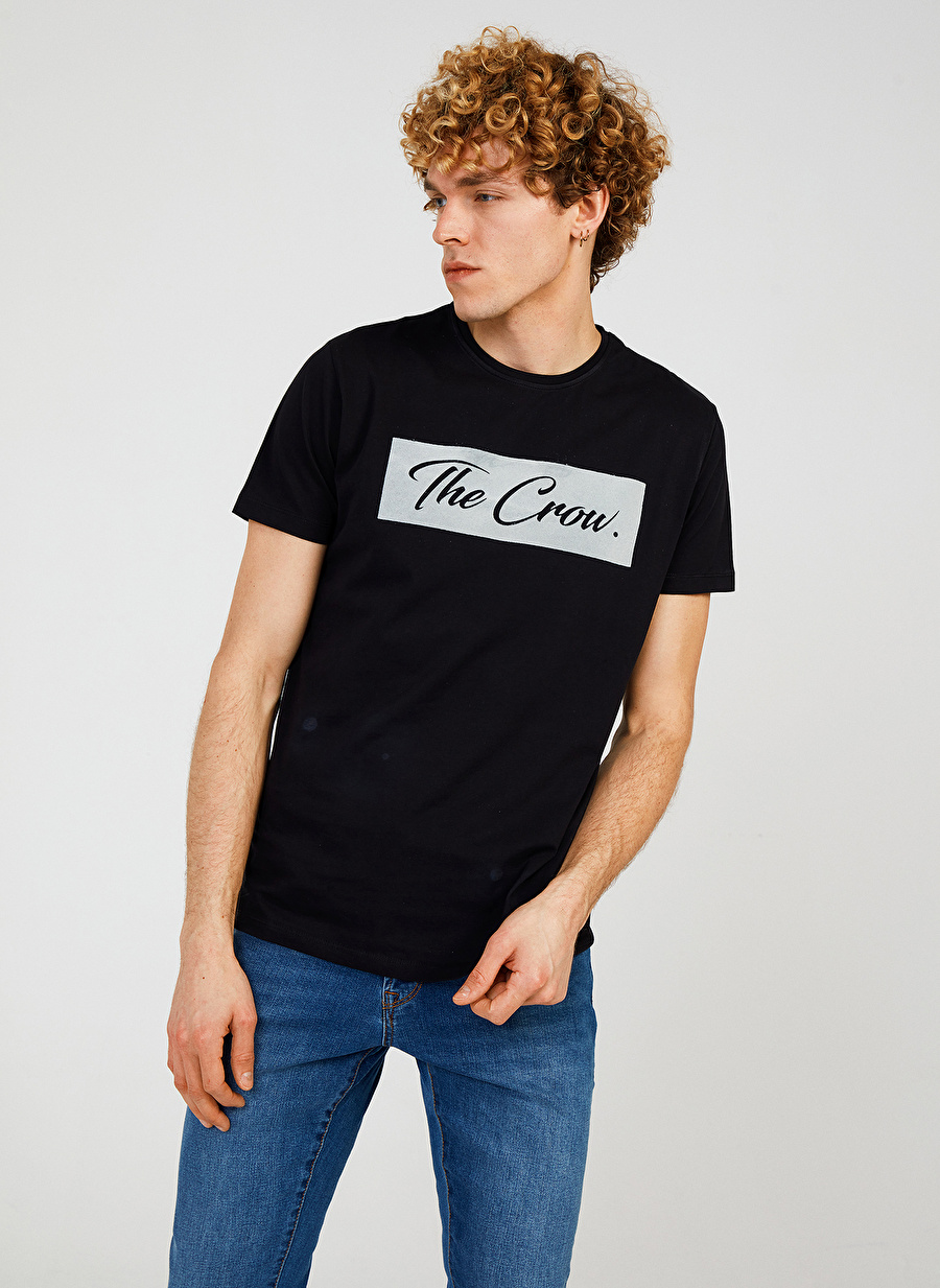 The Crow Bisiklet Yaka Baskılı Siyah Erkek T-Shirt TC7128