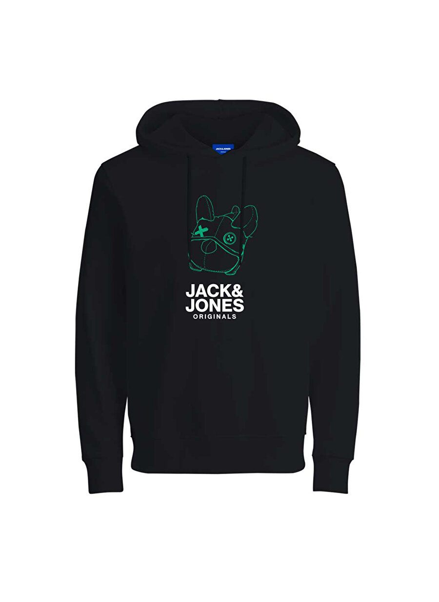 Jack & Jones Siyah Erkek Çocuk Kapüşonlu Uzun Kollu Desenli Sweatshirt 12234172