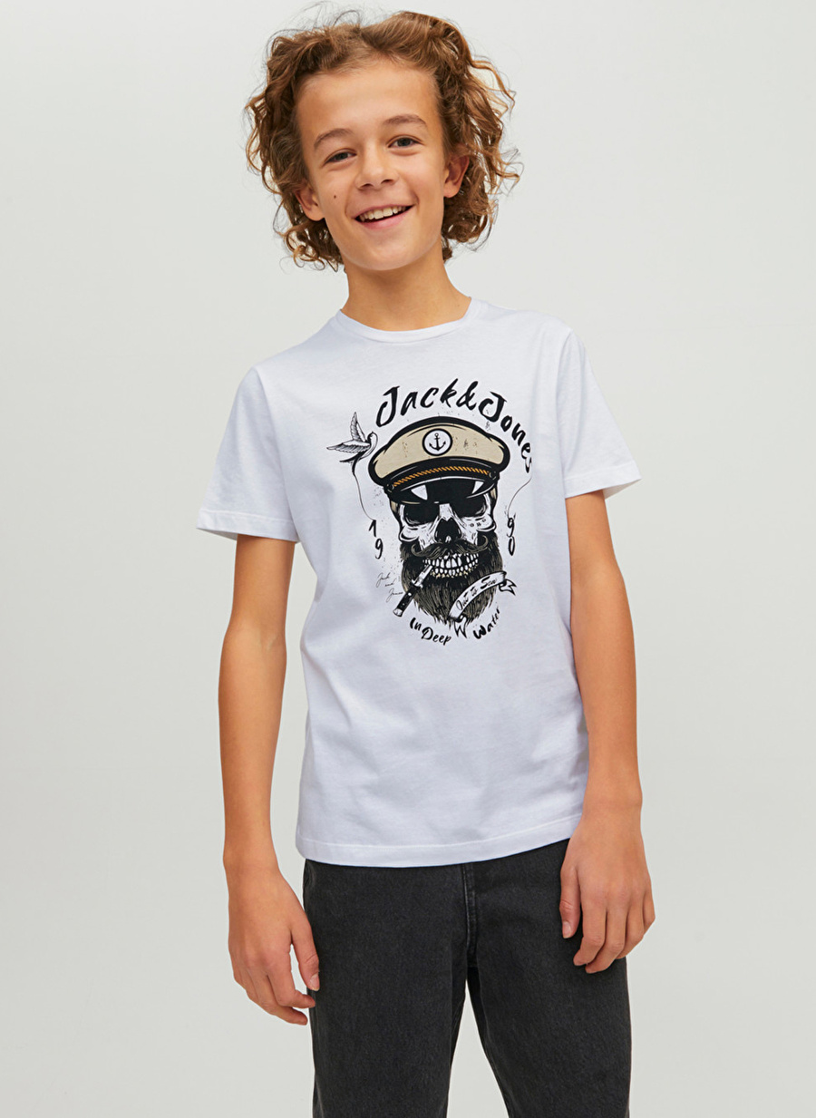 Jack & Jones Desenli Kırık Beyaz Erkek Çocuk T-Shirt 12230630