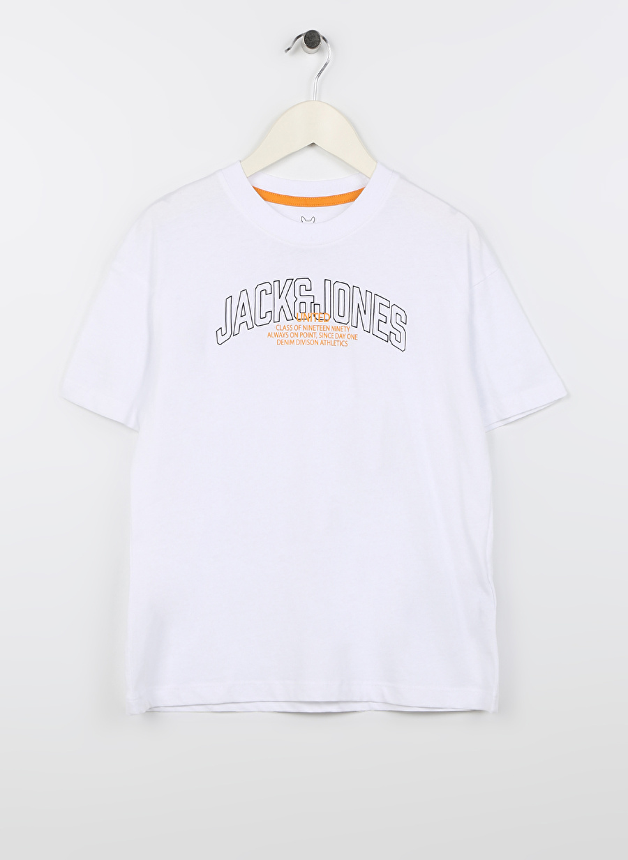 Jack & Jones Beyaz Erkek Çocuk Bisiklet Yaka Yarım Kollu Desenli T-Shirt 12230836