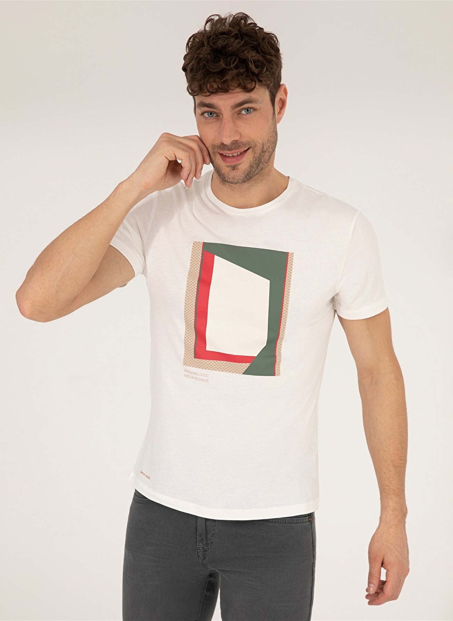 Pierre Cardin Bisiklet Yaka Baskılı Ekru Erkek T-Shirt ARIA_7