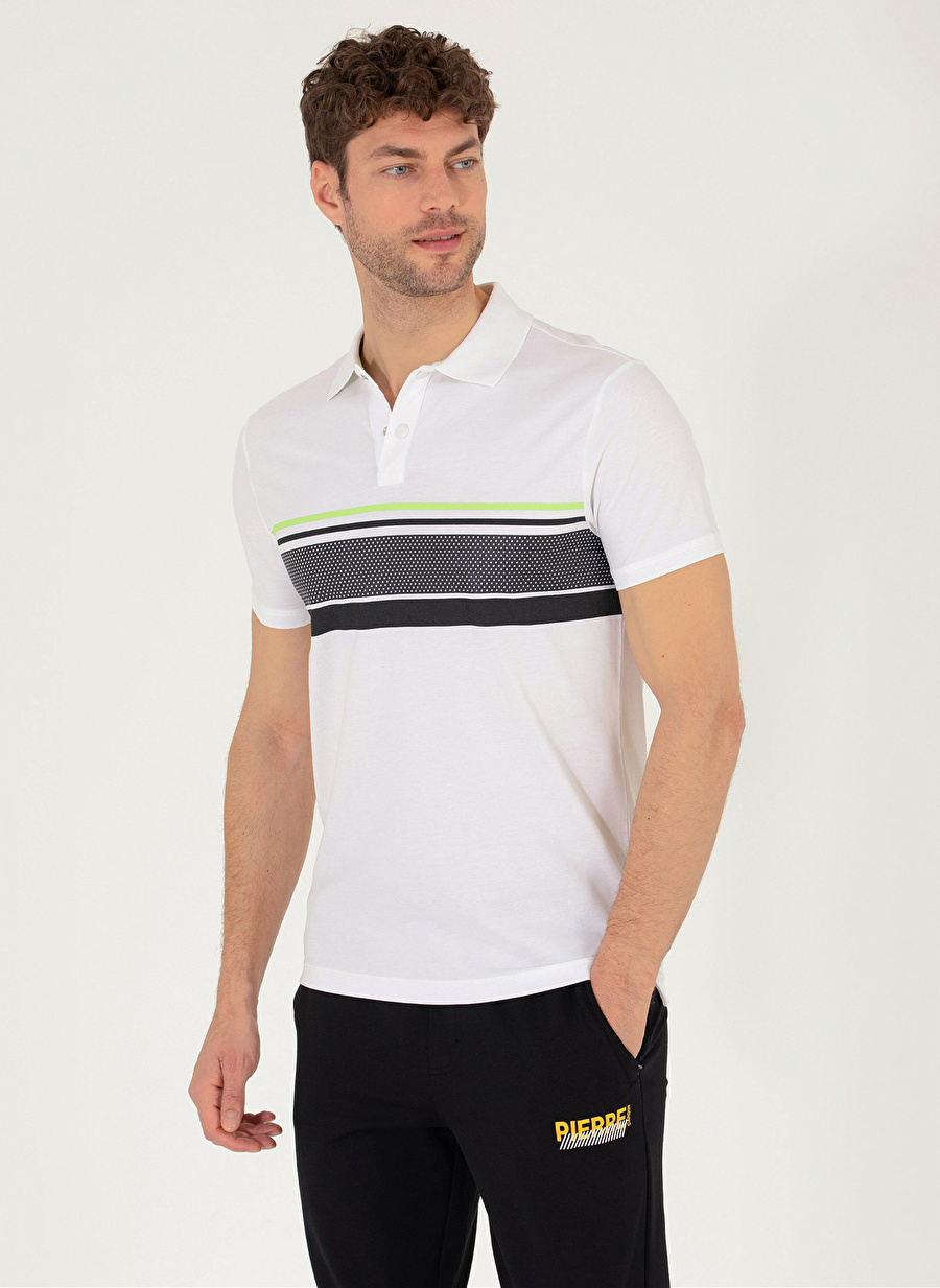 Pierre Cardin Polo Yaka Baskılı Beyaz Erkek T-Shirt LEO