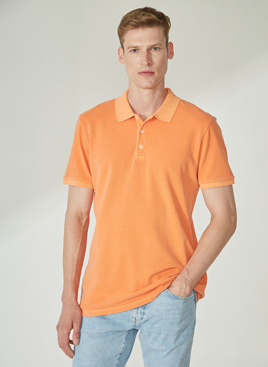 People By Fabrika Yıkamalı Turuncu Erkek Polo T-Shirt ALI23