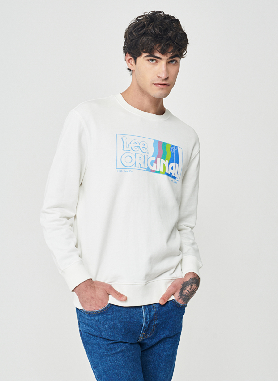 Lee Bisiklet Yaka Ekru Erkek Sweatshırt LL20FRNQ_Bisiklet Yaka Sweatshirt