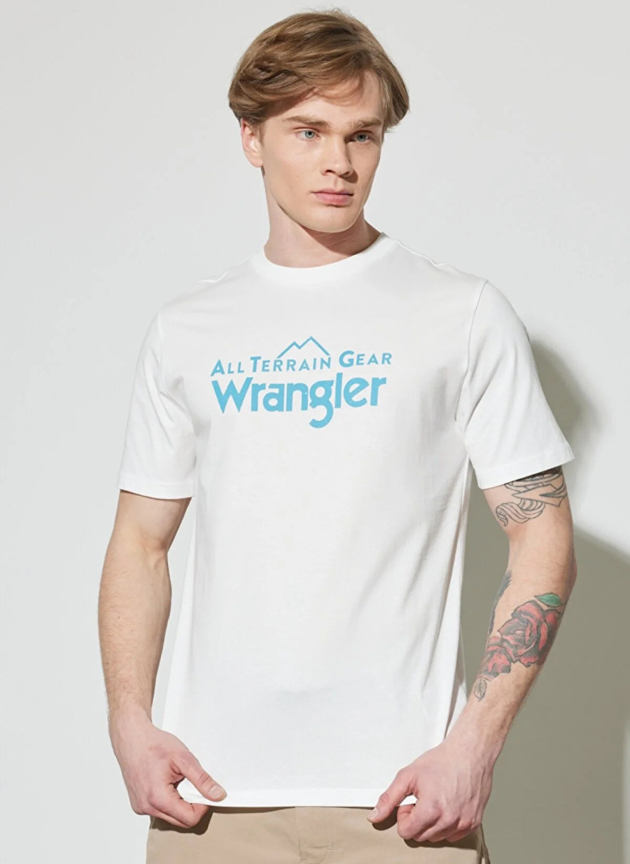 Wrangler Bisiklet Yaka Kırık Beyaz Erkek T-Shirt W231729102_Bisiklet Yaka Tee ATG