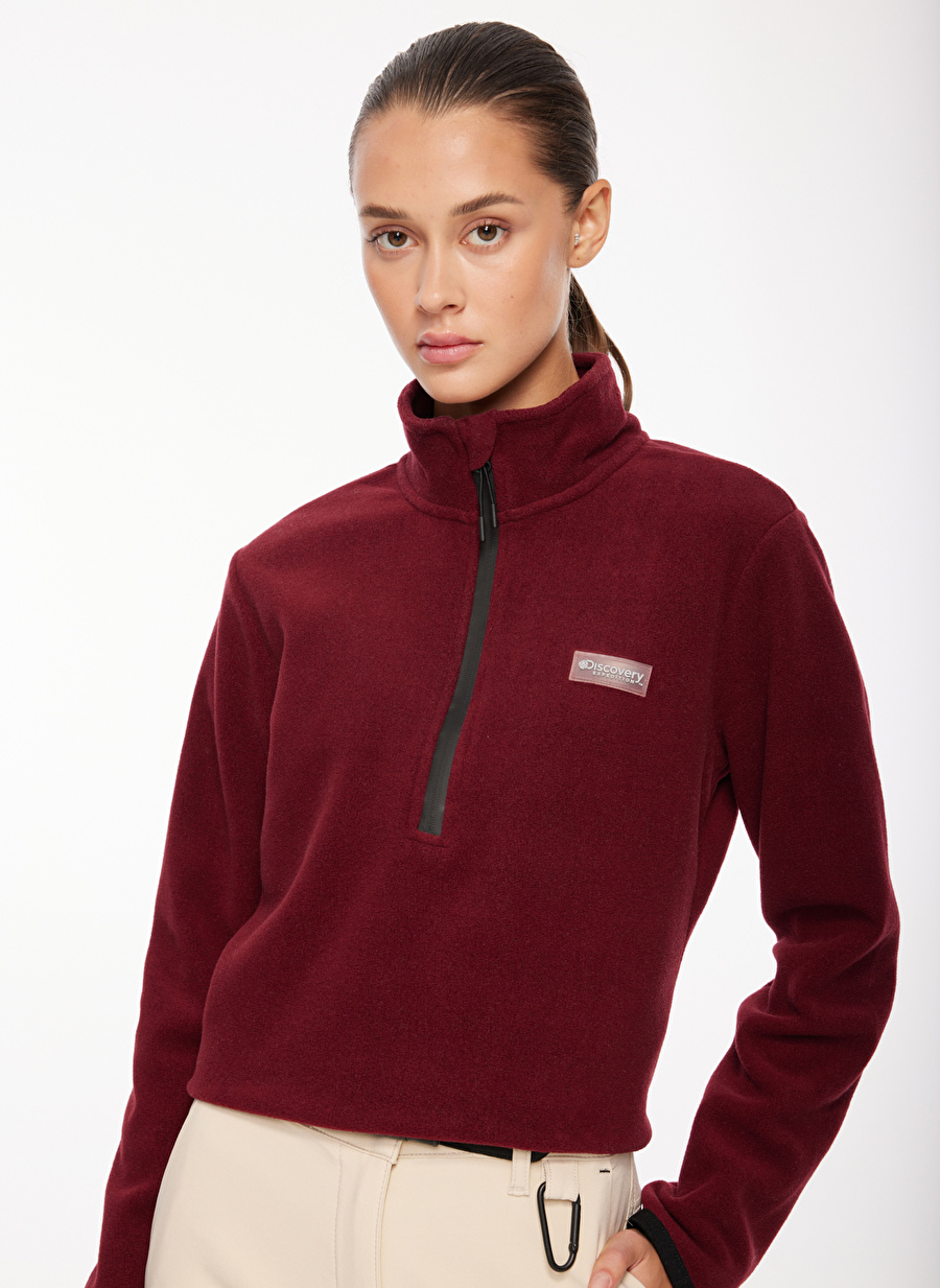 Discovery Expedition Bordo Kadın Fermuarlı Düz Polar Sweatshırt D3WL-SWT26_0