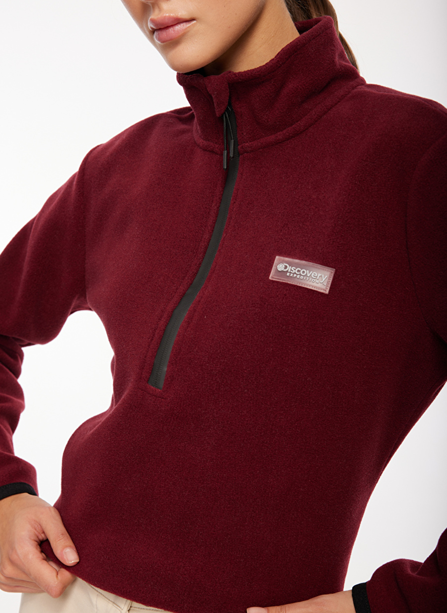 Discovery Expedition Bordo Kadın Fermuarlı Düz Polar Sweatshırt D3WL-SWT26_1