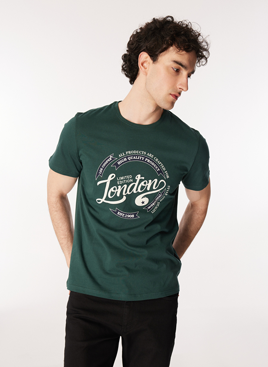 Lee Cooper Bisiklet Yaka Yeşil Erkek T-Shirt 232 LCM 242021 ALISTA YEŞİL