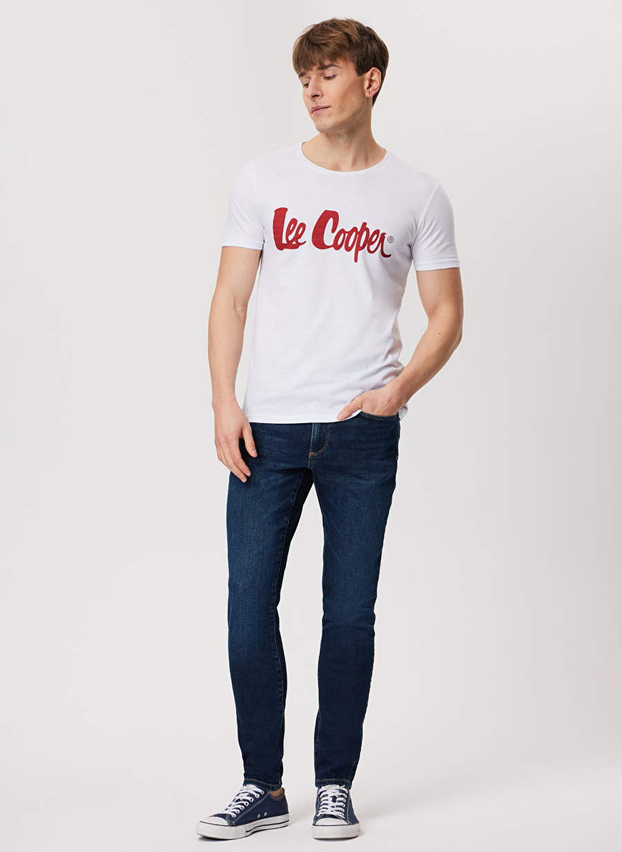 Lee Cooper Bisiklet Yaka Koyu Beyaz Erkek T-Shirt 232 LCM 242032 LONDONLOGO BEYAZ+K