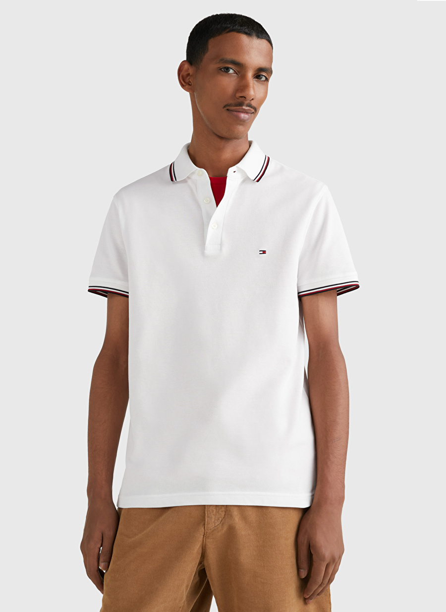 Tommy Hilfiger Polo Yaka Beyaz Erkek T-Shirt MW0MW30750YBR_1