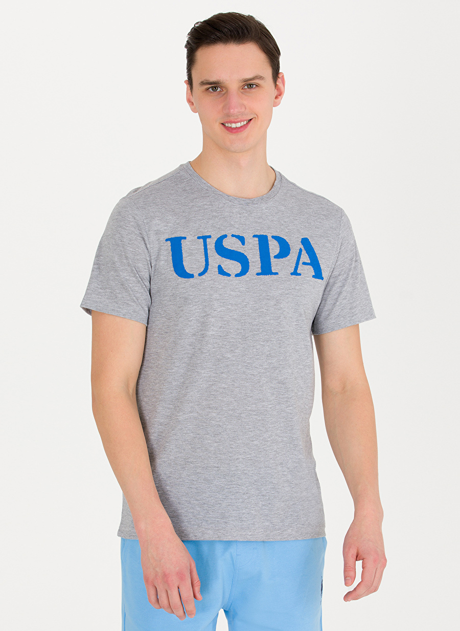 U.S. Polo Assn. Bisiklet Yaka Gri Melanj Erkek T-Shirt GEARTIY023