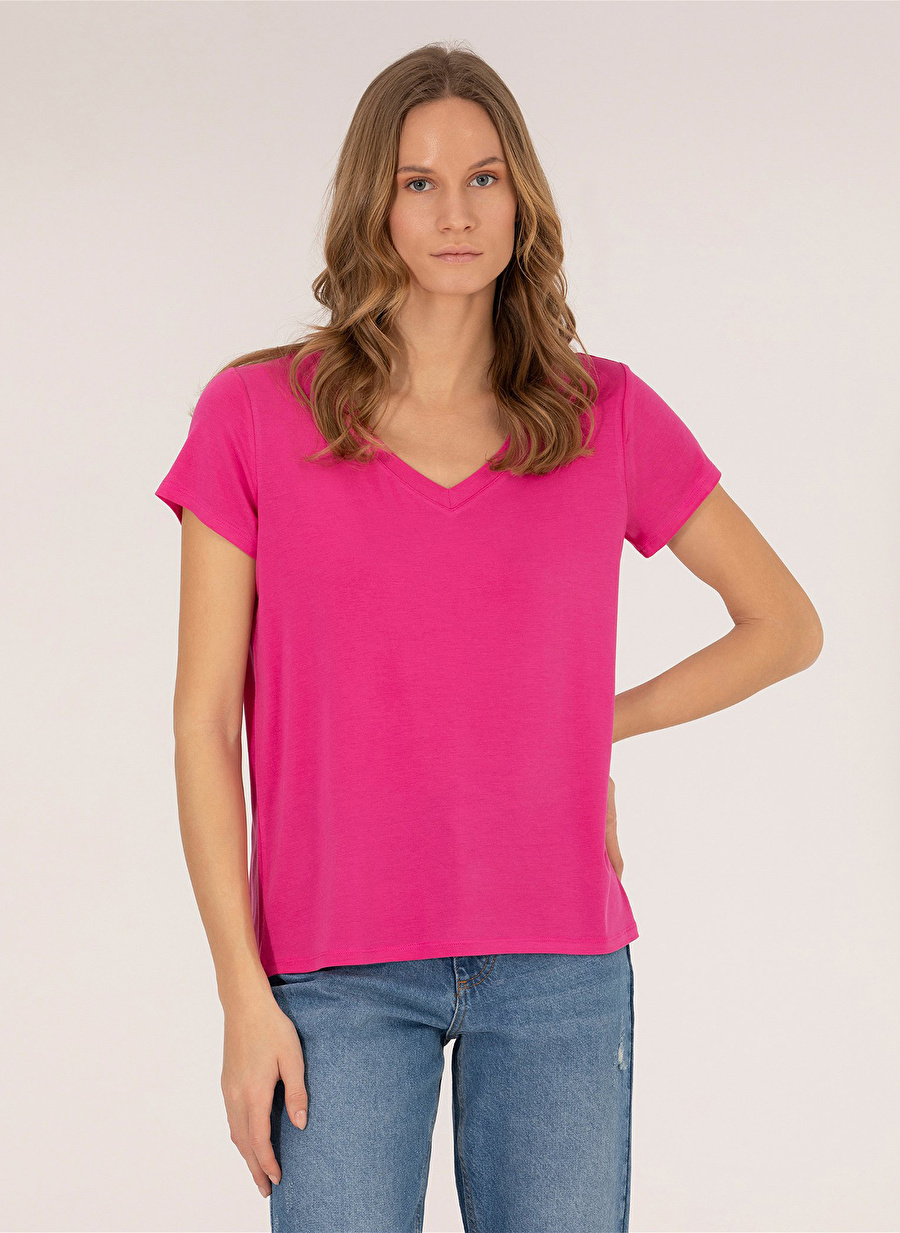 Pierre Cardin V Yaka Pembe Kadın T-Shirt RIEN-VT