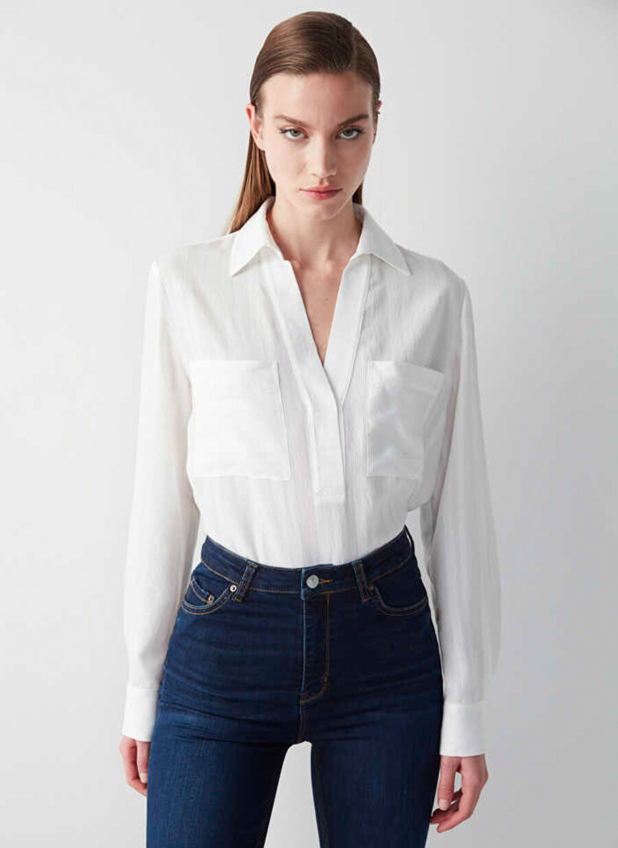 İpekyol Gömlek Yaka Beyaz Kadın Bluz IS1230006134096