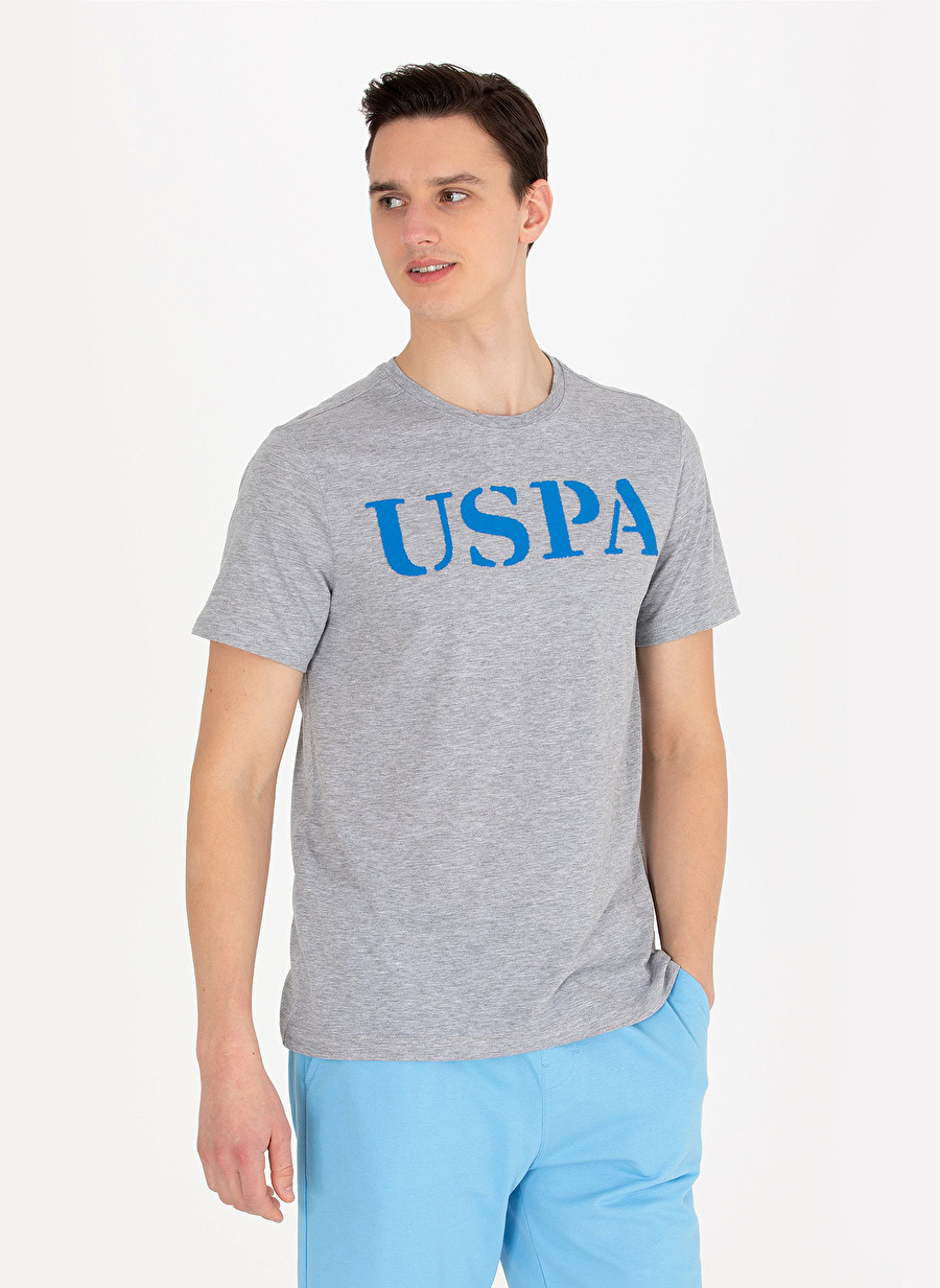 U.S. Polo Assn. Bisiklet Yaka Gri Melanj Erkek T-Shirt GEARTIY023