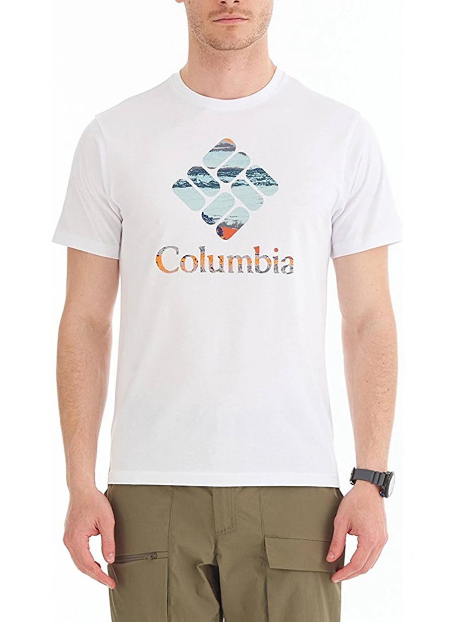 Columbia Beyaz Erkek O Yaka Normal Kalıp Baskılı T-Shirt 9120340100_CS0241