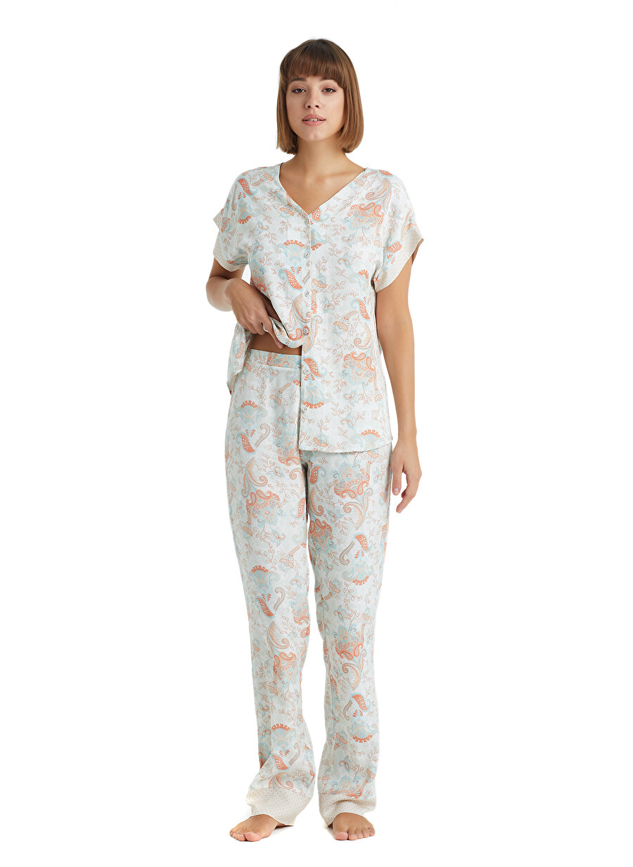 Blackspade V Yaka Baskılı Çok Renkli Kadın Pijama Takımı 60222 RY8454