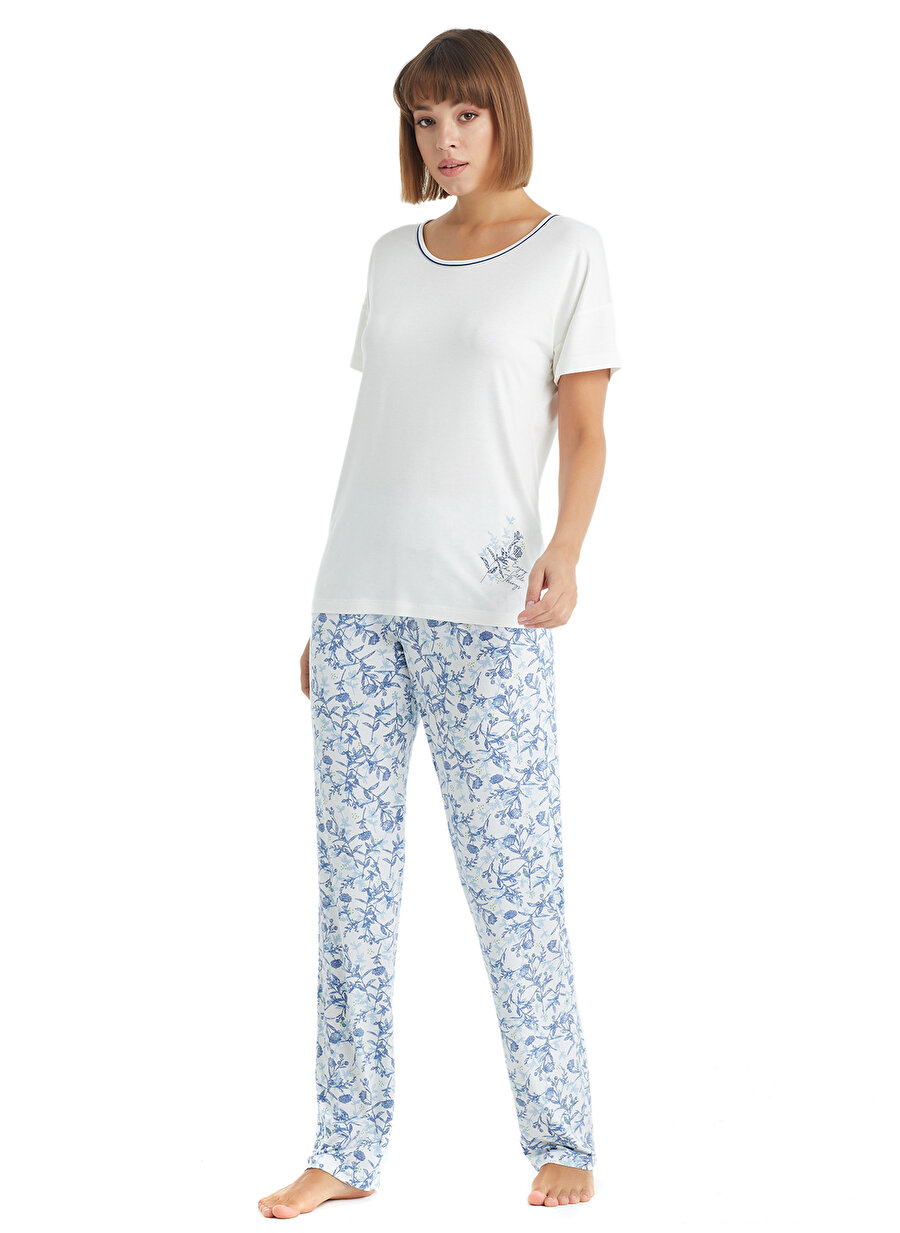 Blackspade Yuvarlak Yaka Düz Beyaz Kadın Pijama Takımı 51020 RY8514