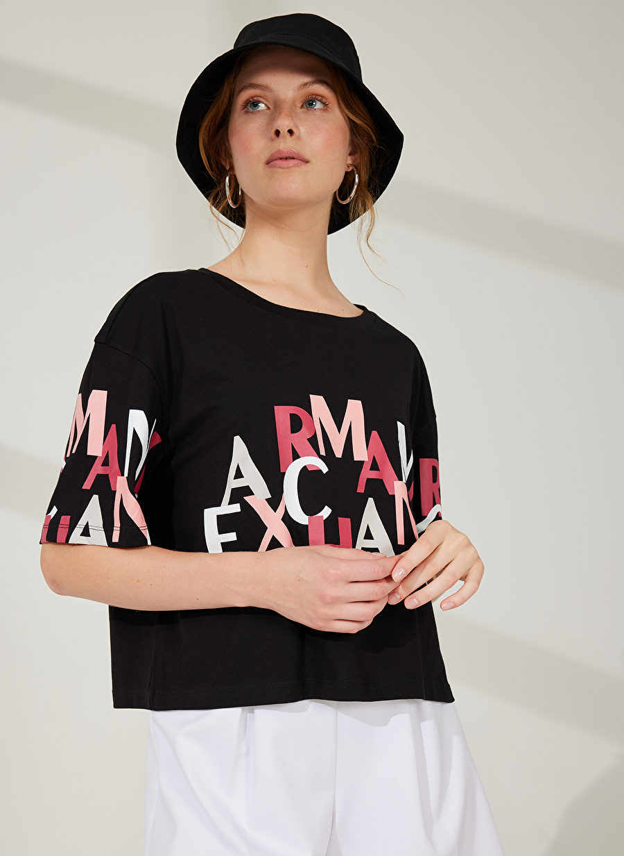 Armani Exchange Baskılı Siyah Kadın T-Shirt 3RYTEH