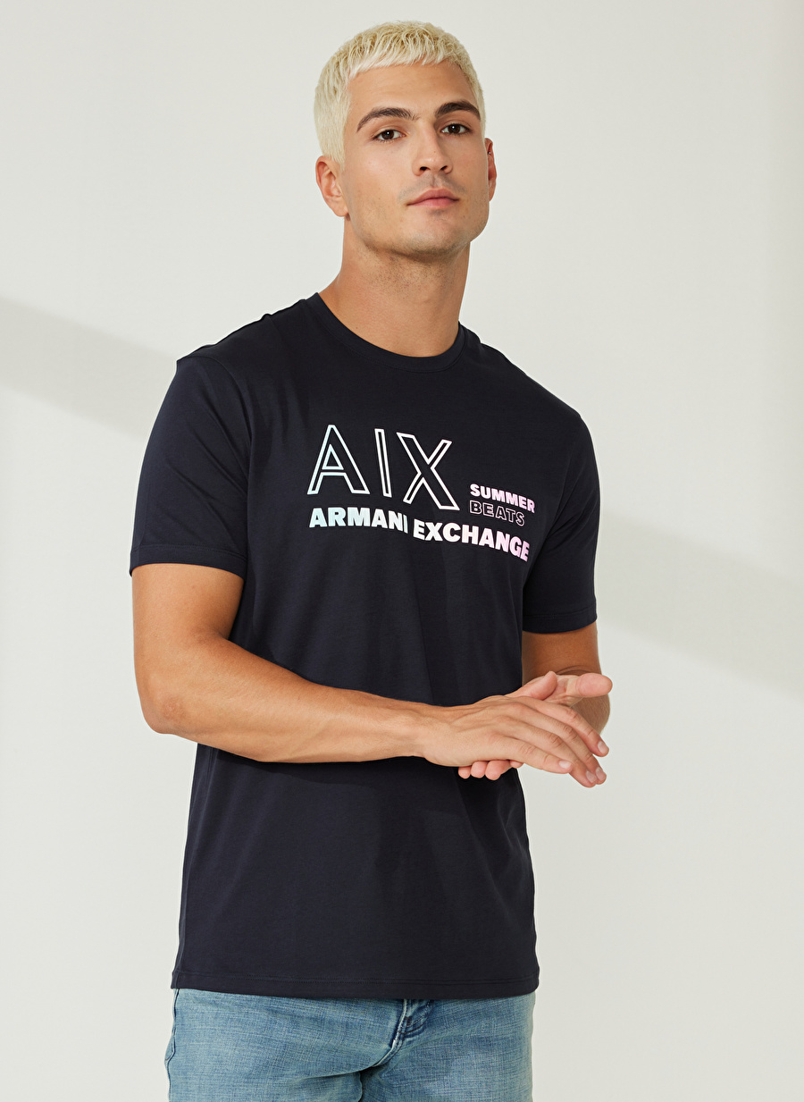 Armani Exchange Bisiklet Yaka Baskılı Lacivert Erkek T-Shirt 3RZTJA 1510-NAVY