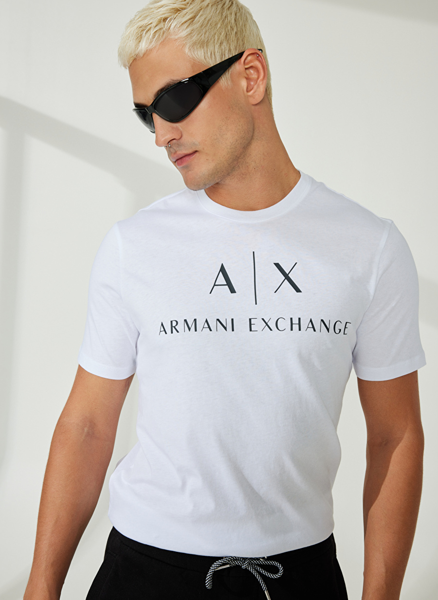 Armani Exchange Bisiklet Yaka Düz Beyaz Erkek T-Shirt 8NZTCJ 1100-WHITE