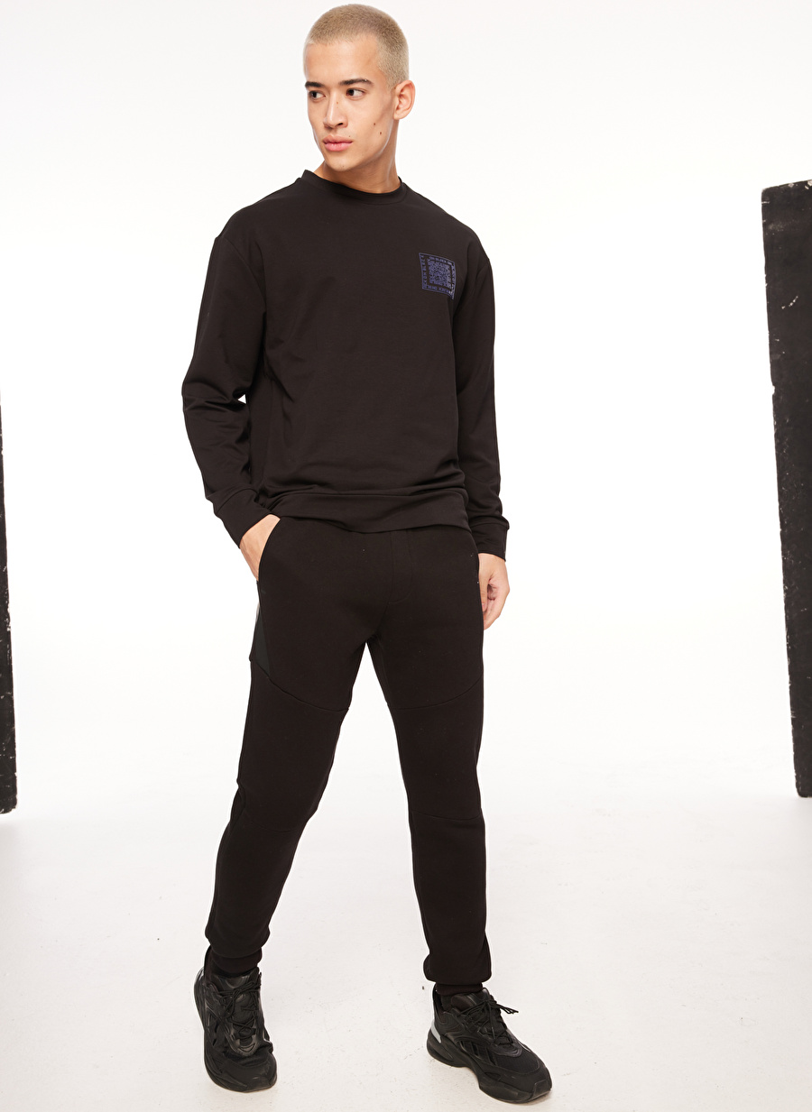 Black On Black Siyah Baskılı Erkek Bisiklet Yaka Loose Fit Sweatshirt B3WM-SWT66 _1