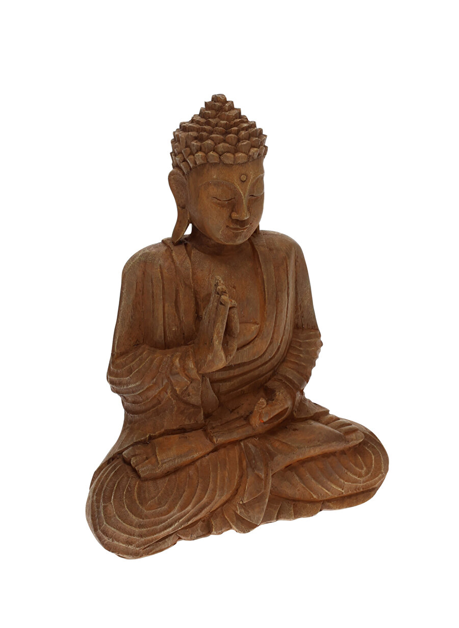 Boyner Evde Ahşap Görünümlü Biblo Oturan Buddha