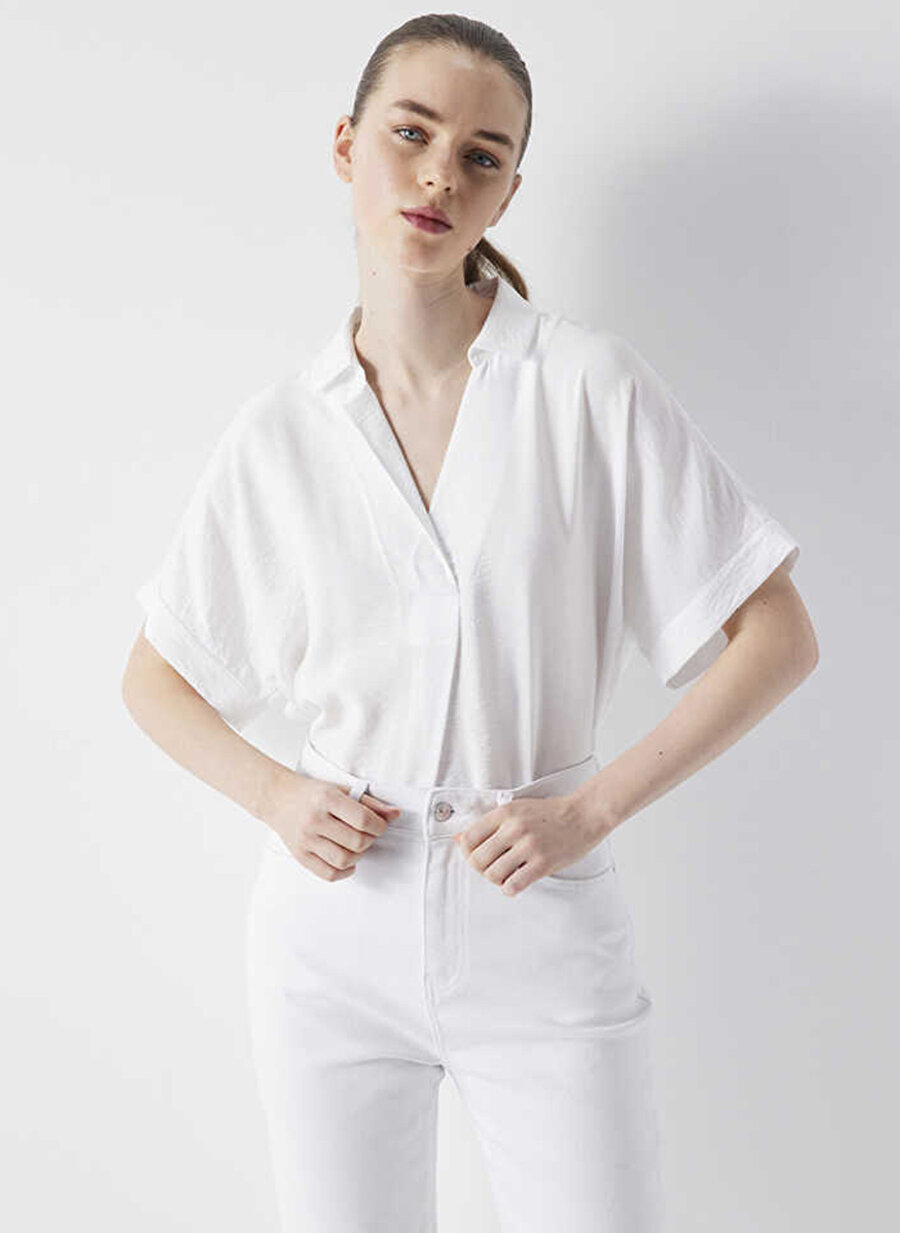 İpekyol Gömlek Yaka Beyaz Kadın Bluz IS1230006199096