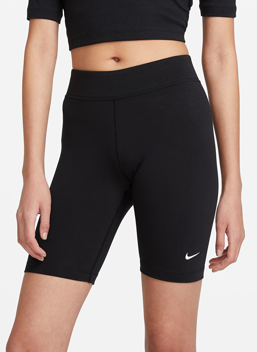 Nike Siyah - Gri - Gümüş Kadın Skinny Fit Tayt CZ8526-010 W  ESSNTL MR BIKER SHORT