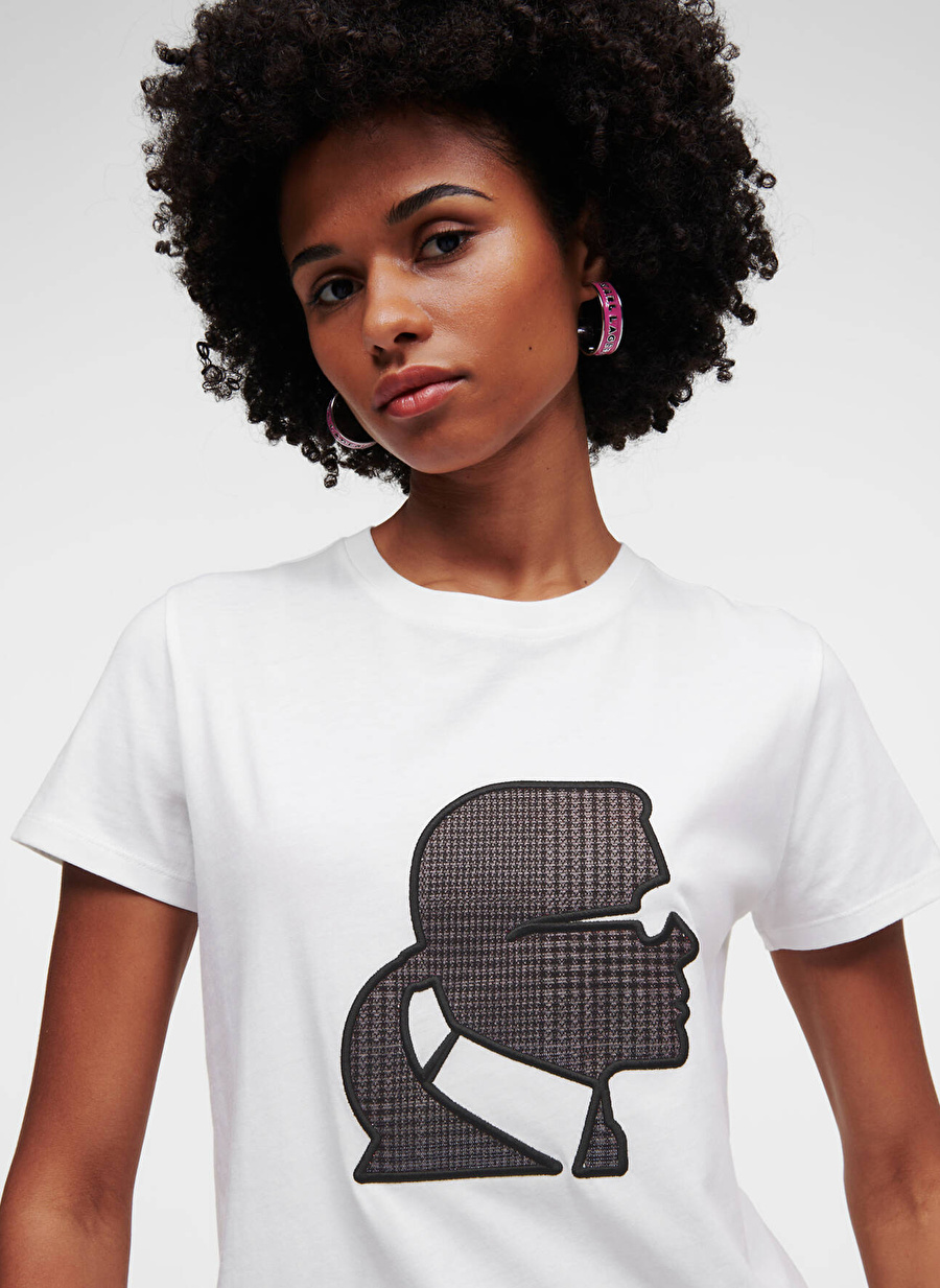 KARL LAGERFELD Bisiklet Yaka Baskılı Beyaz Kadın T-Shirt 230W1711