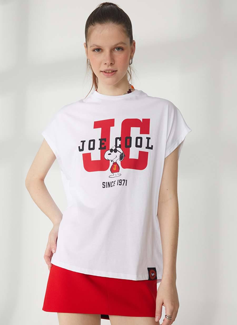 Never Say Never Snoopy Baskılı Beyaz Kadın Oversized T-Shirt BYL3015