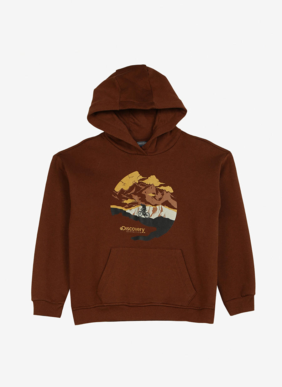 Discovery Expedition Kahve Kız Çocuk Kapüşonlu Baskılı Sweatshirt D3WG-SWT19