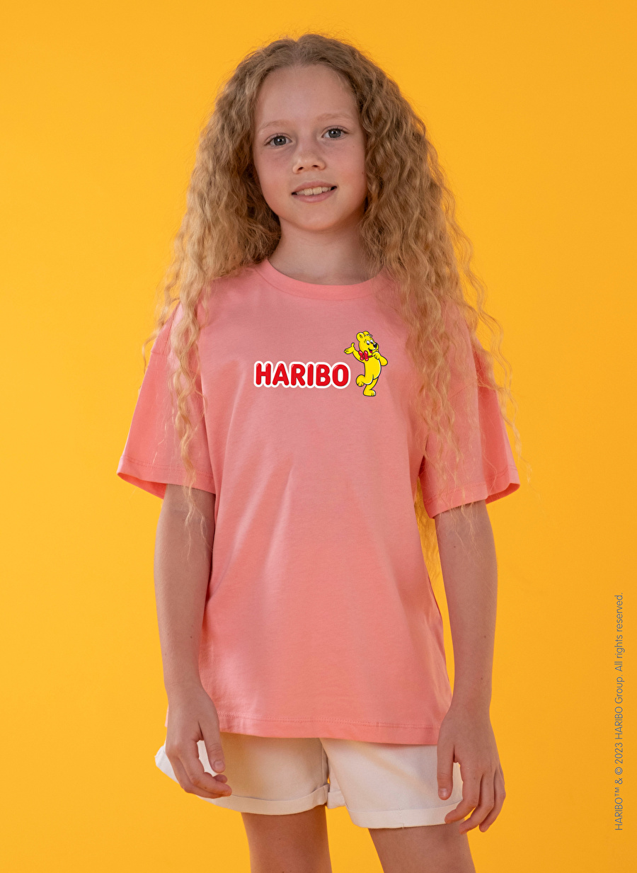 Haribo Baskılı Pembe Kız Çocuk T-Shirt HRBTXT106