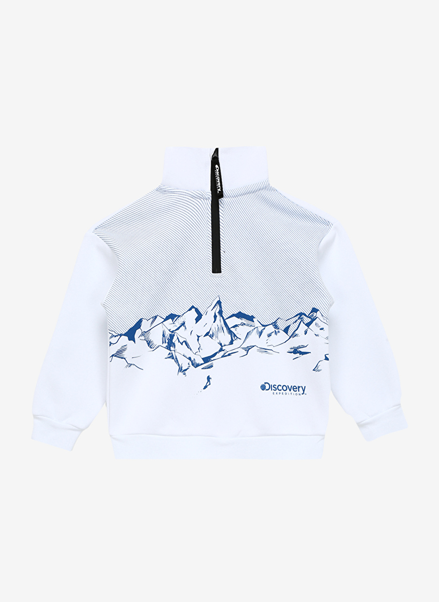 Discovery Expedition Beyaz Kız Çocuk Dik Yaka Crop Baskılı Sweatshirt D3WG-SWT25