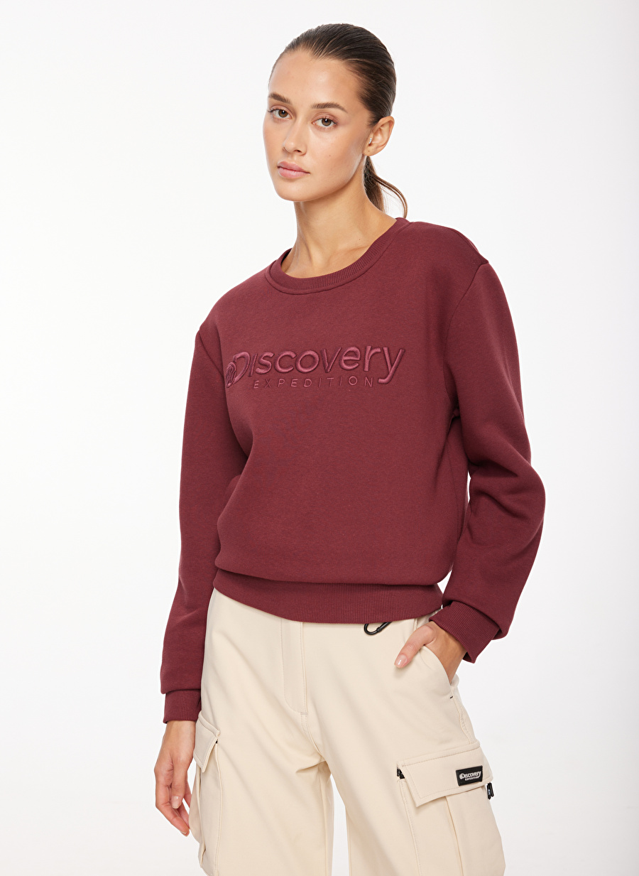 Discovery Expedition Mürdüm Kadın Bisiklet Yaka Nakışlı Sweatshirt D3WL-SWT15