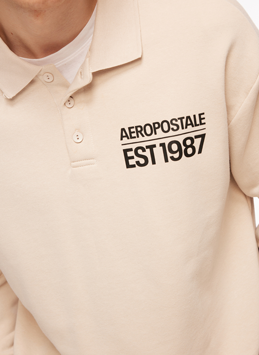 Aeropostale Polo Yaka Düz Bej Erkek Sweatshırt A3WM-SWT17_4