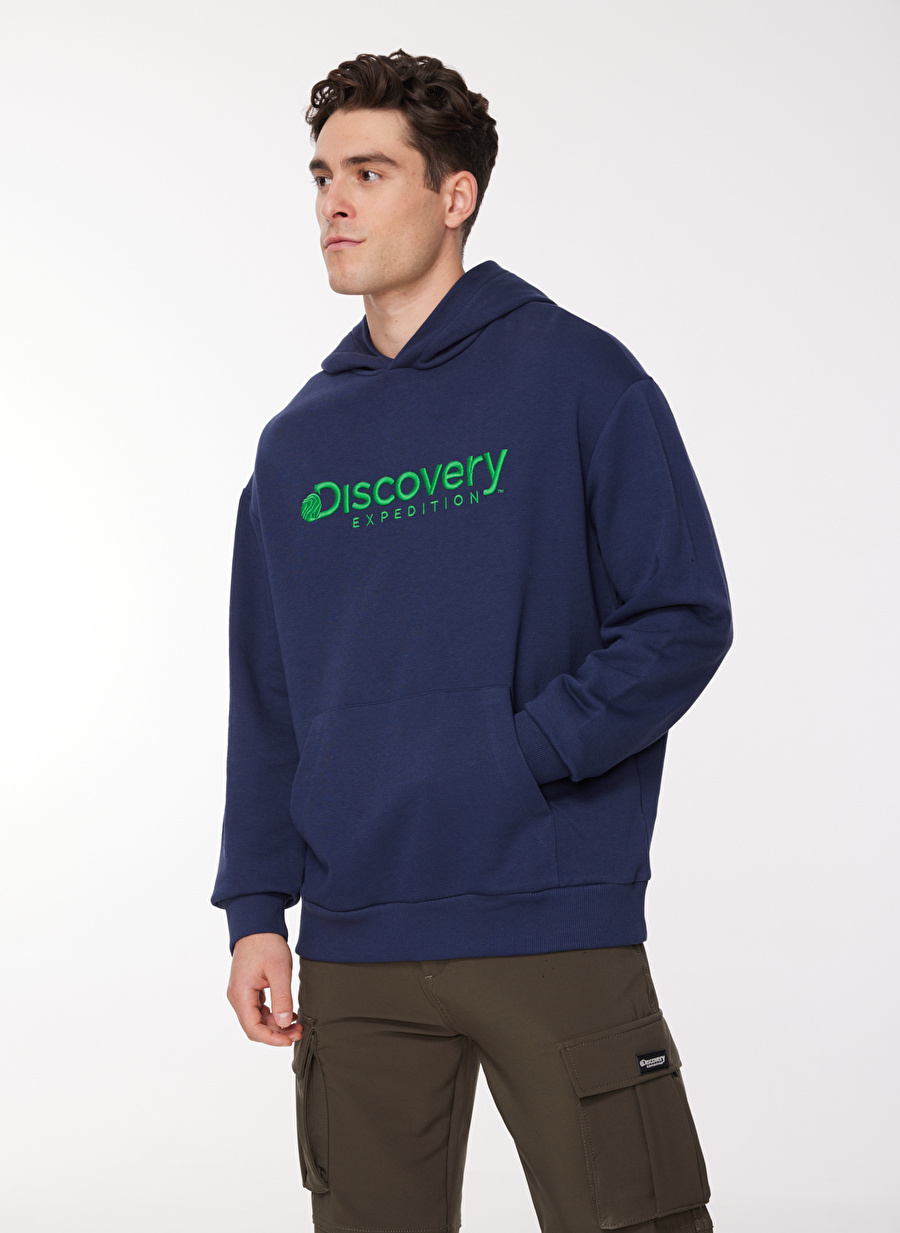 Discovery Expedition Lacivert Erkek Kapüşonlu Nakışlı Sweatshirt D3WM-SWT28