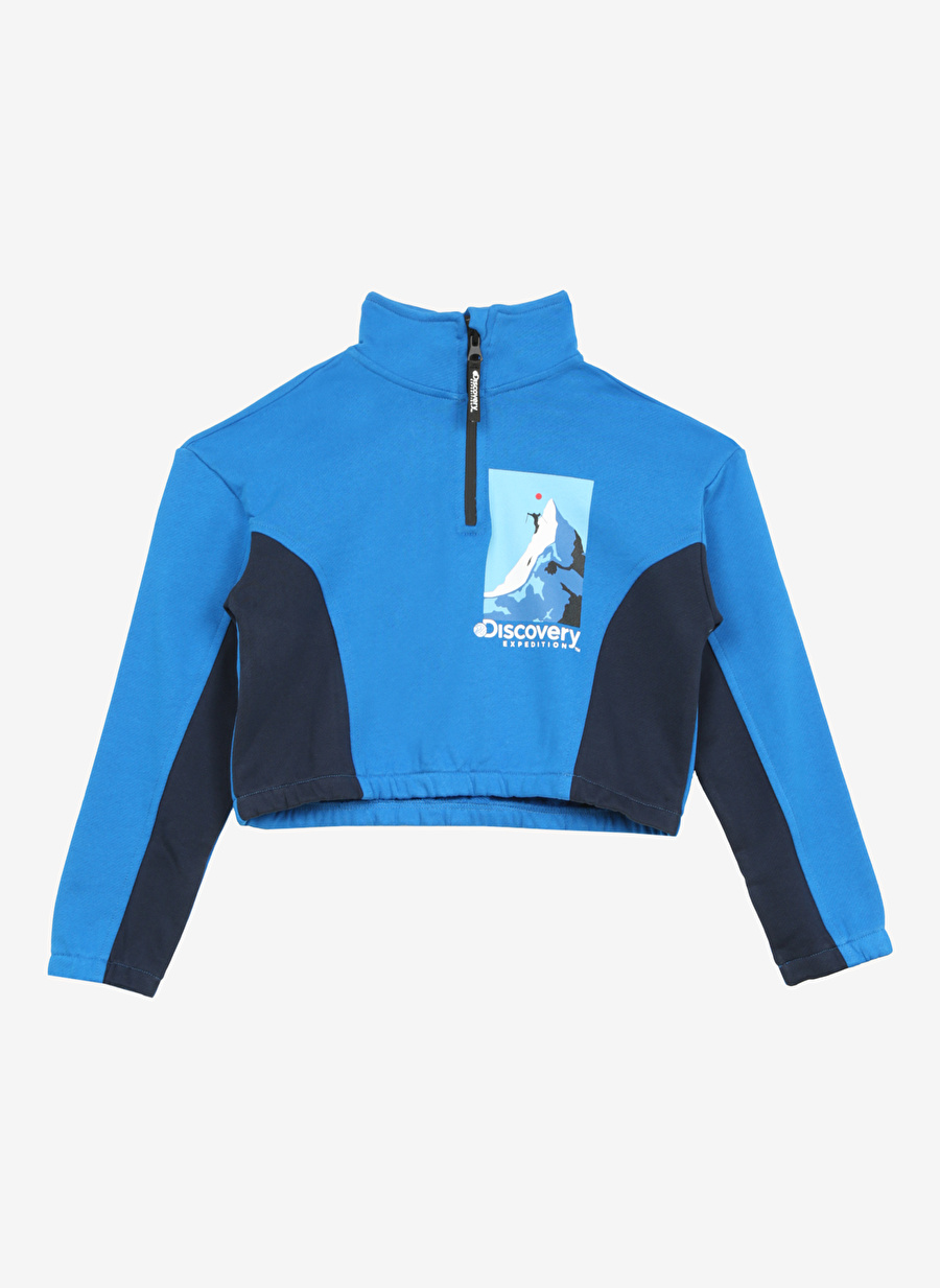 Discovery Expedition Saks Kız Çocuk Dik Yaka Crop Baskılı Sweatshirt D3WG-SWT22