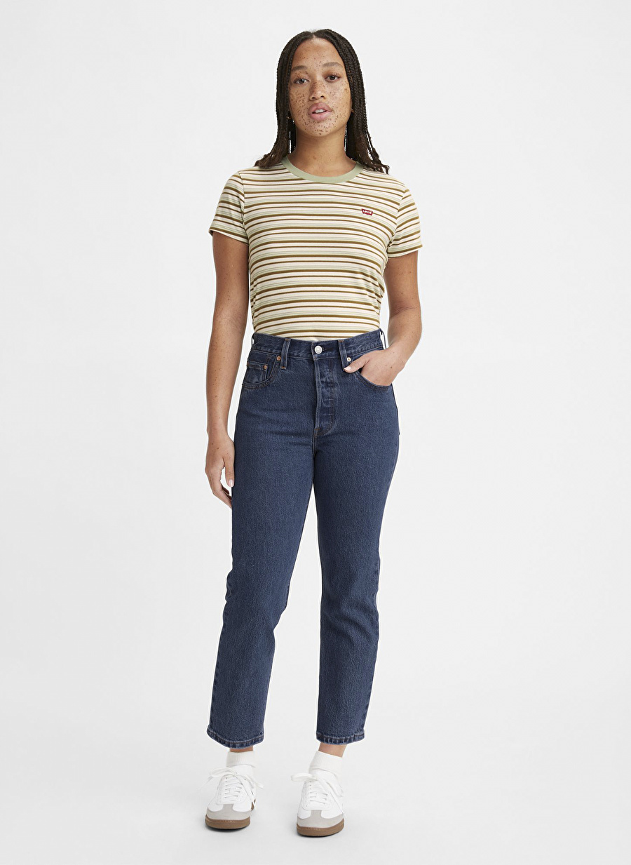 Levis Koyu Lacivert Kadın Yüksek Belli Straight Denim Pantolon 501® CROP SALSA STONEWASH