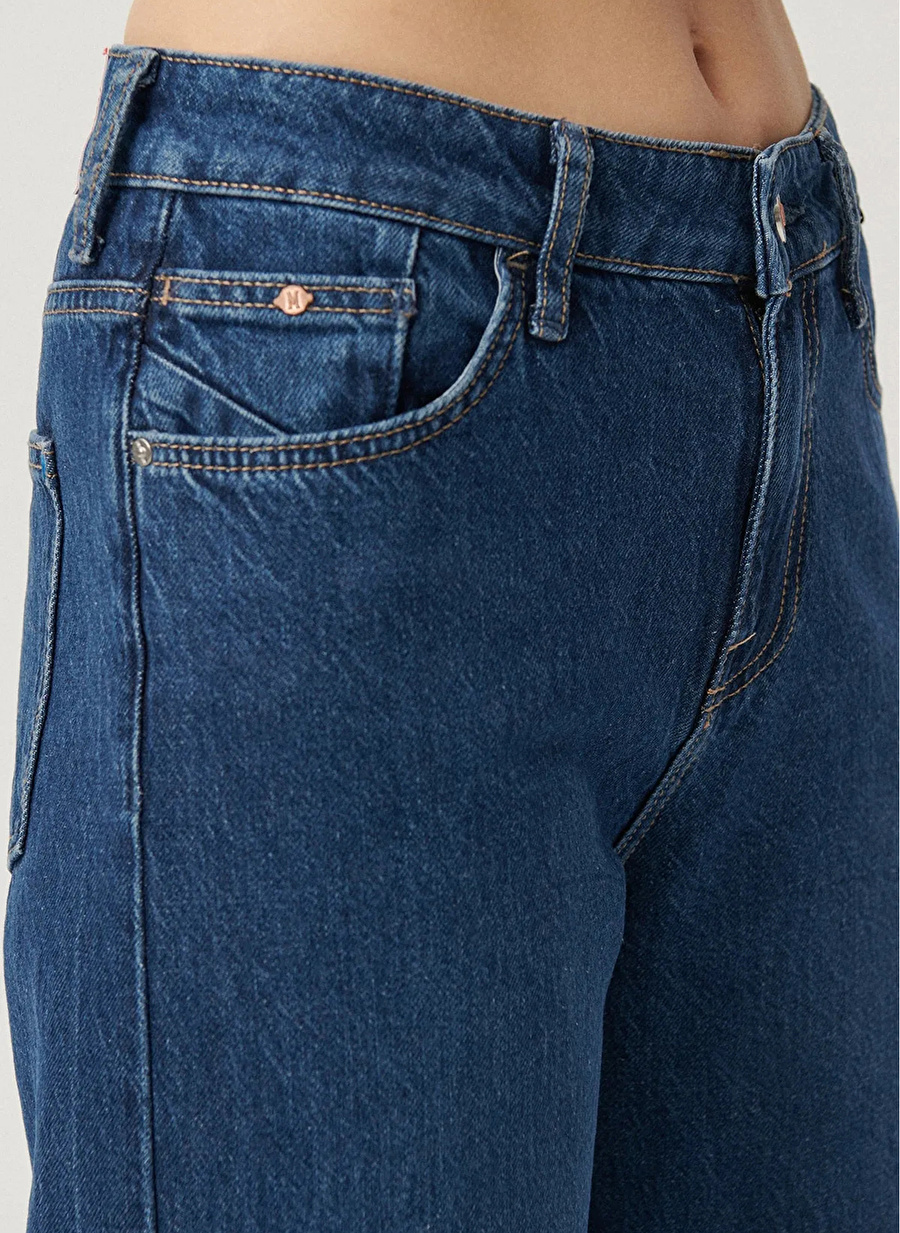 Mavi Yüksek Bel Geniş Paça Bol Kesim Koyu Mavi Kadın Denim Pantolon M1010152-85602 MALIBU Dark Blue COL_4