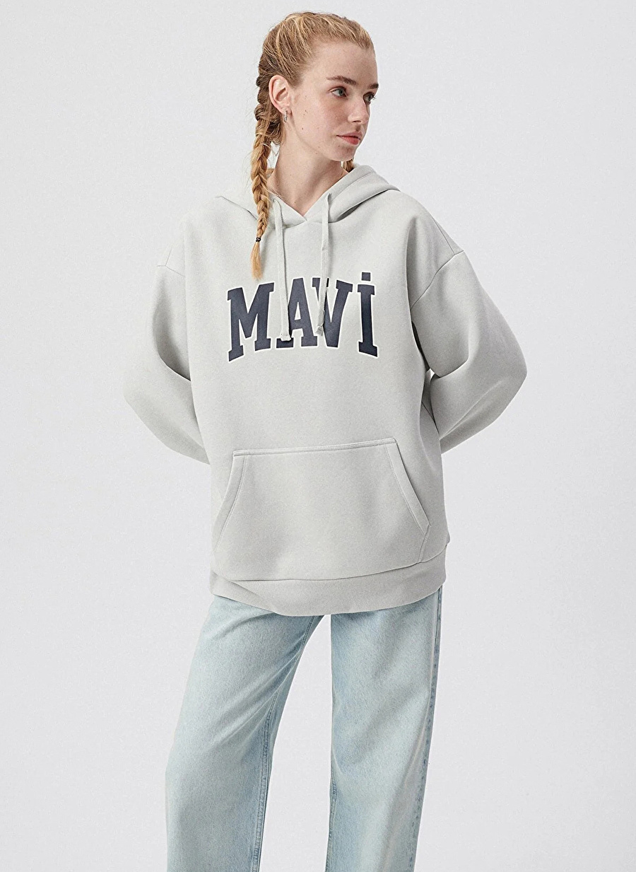 Mavi Gri Kadın Kapüşonlu Oversize Sweatshirt M1600361-34322_0