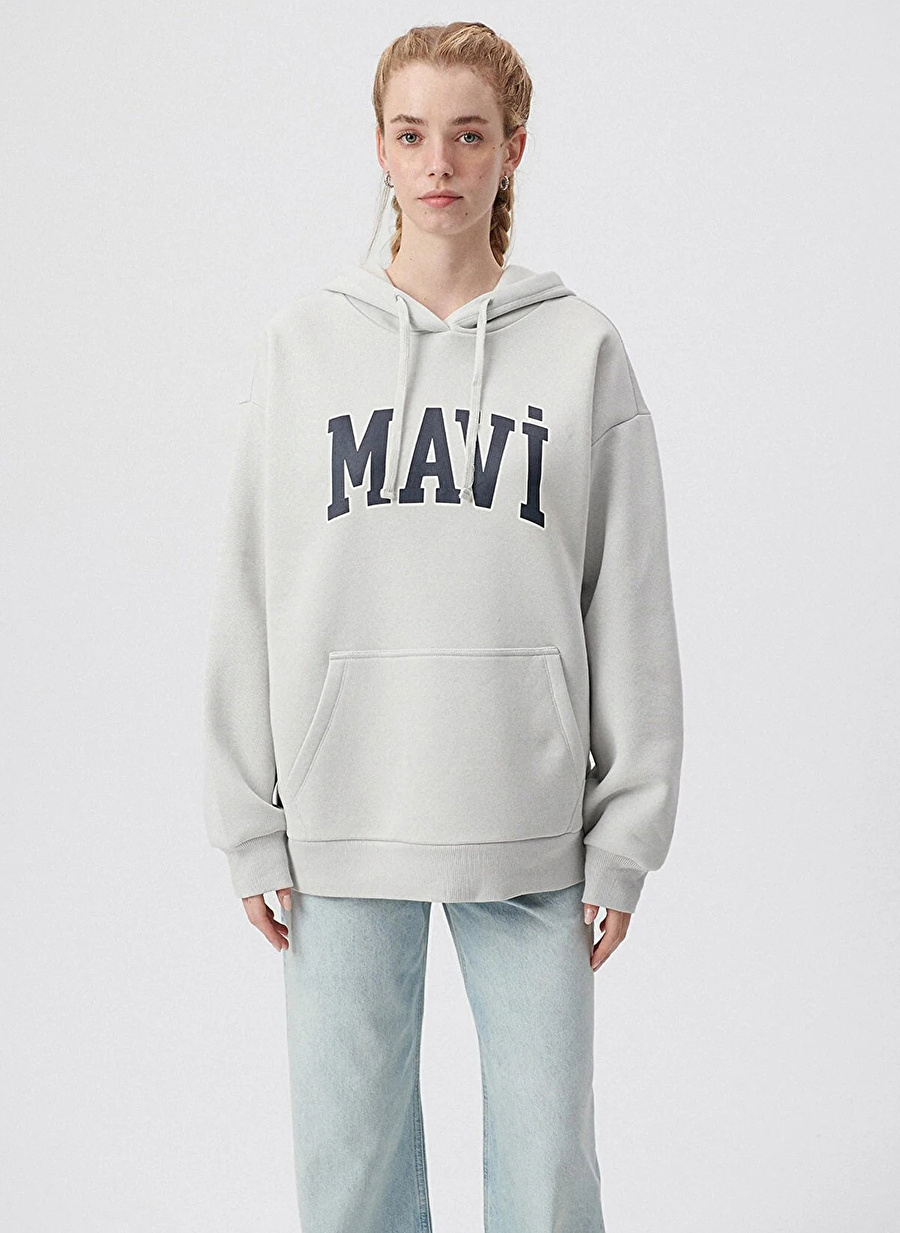 Mavi Gri Kadın Kapüşonlu Oversize Sweatshirt M1600361-34322_1