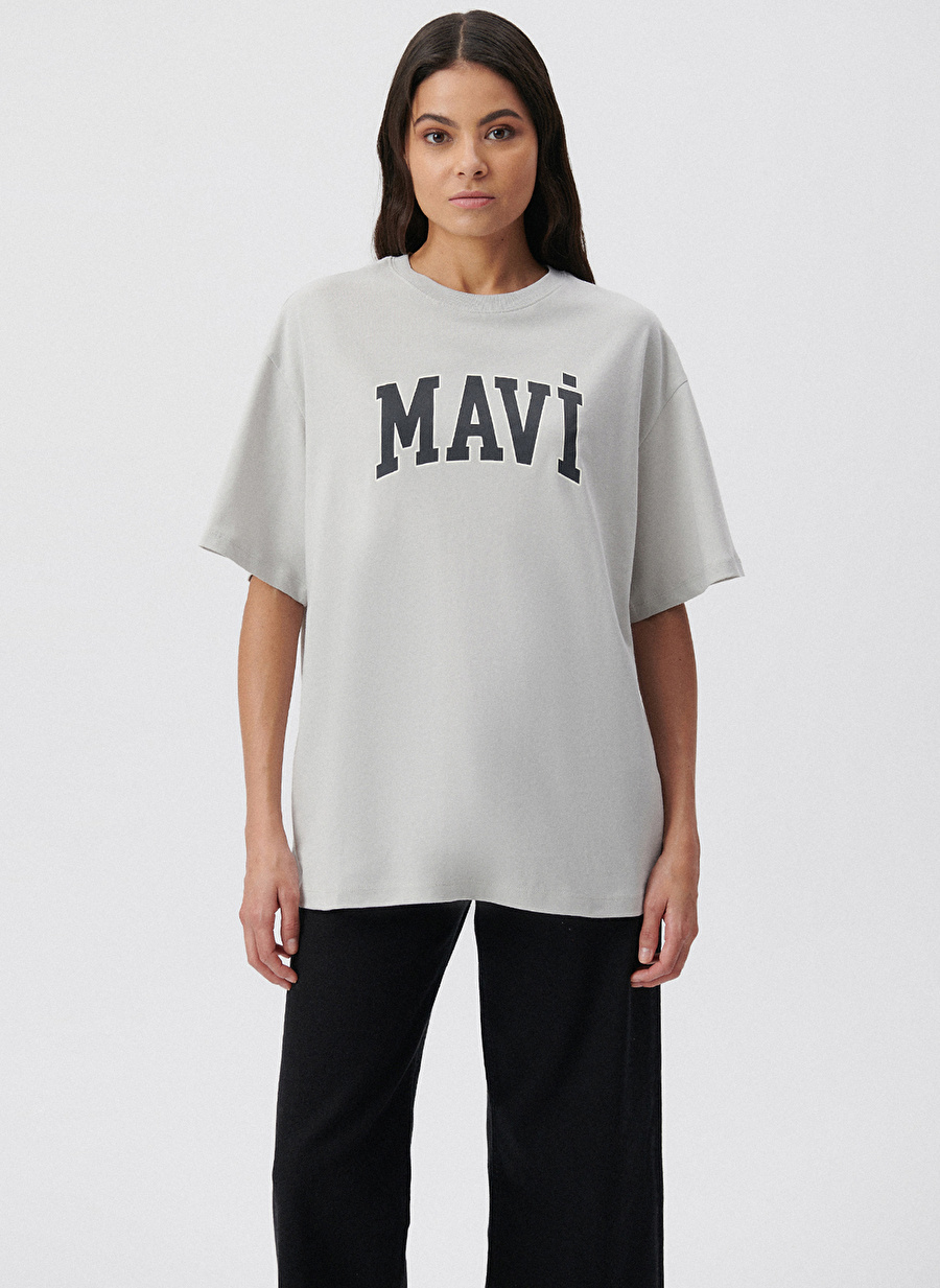 Mavi Bisiklet Yaka Baskılı Gri Kadın T-Shirt M1600843-70074 MAVİ BASKILI TİŞÖRT_2