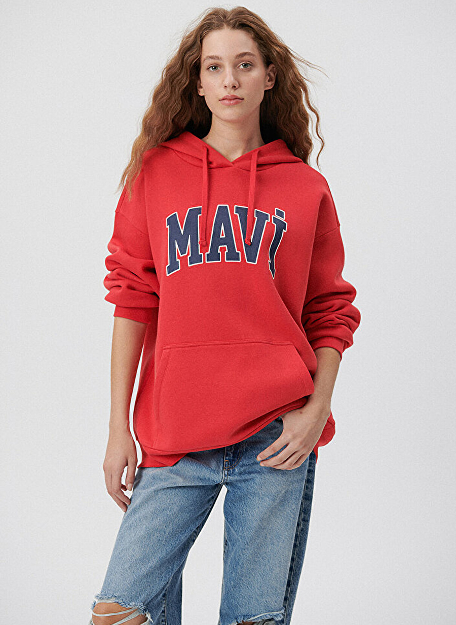 Mavi Kırmızı Kadın Kapüşonlu Oversize  Sweatshirt M1600361-82054_1