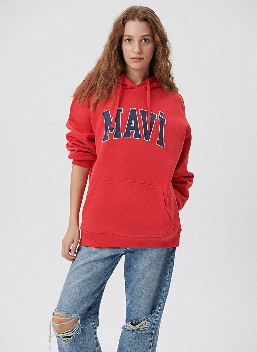 Mavi Kırmızı Kadın Kapüşonlu Oversize  Sweatshirt M1600361-82054_2